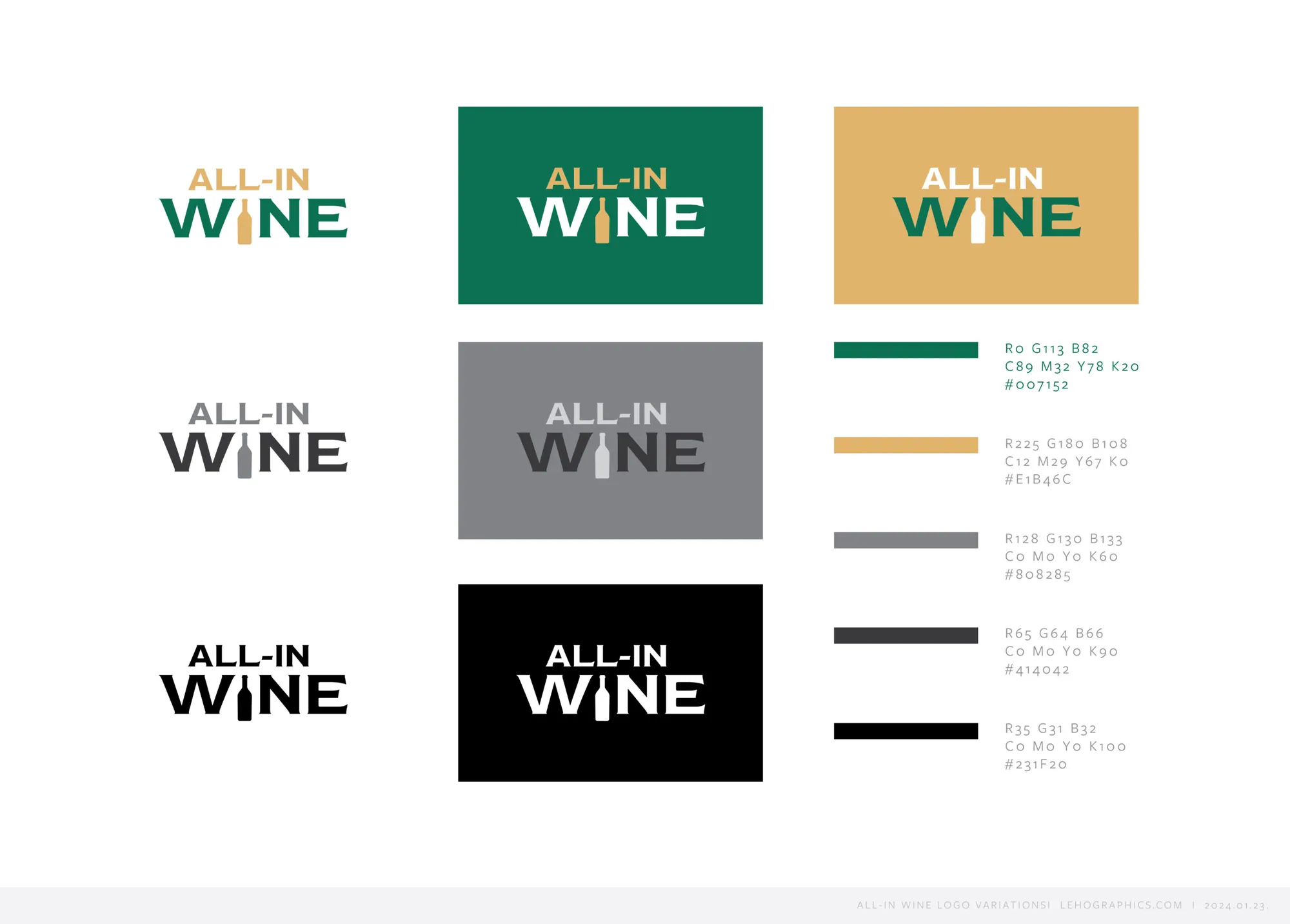 Final All-in Wine logo in colour versions with palette