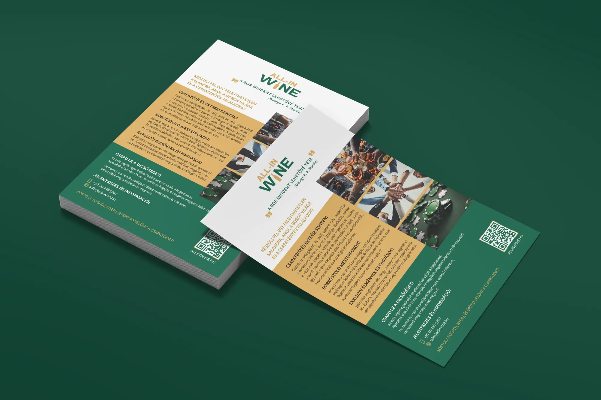 All-in Wine A5 flyers on green