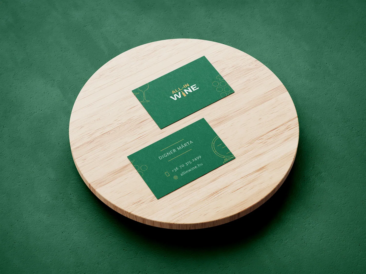 Business cards on a wooden board