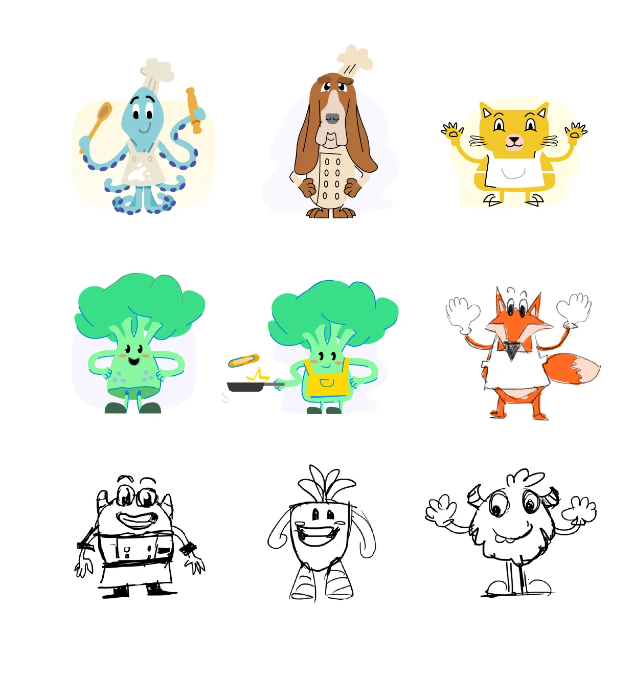 First character drafts for the app