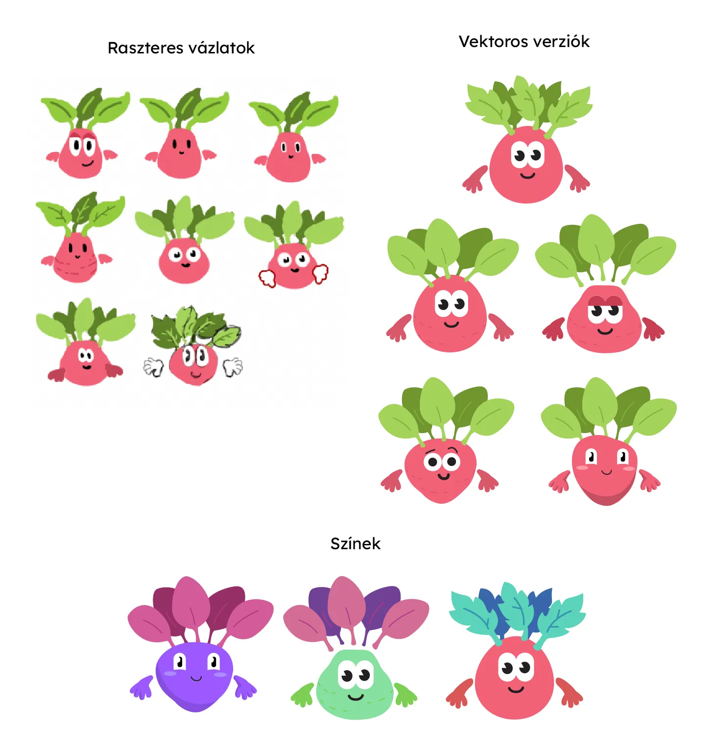 Rady the radish, design variations