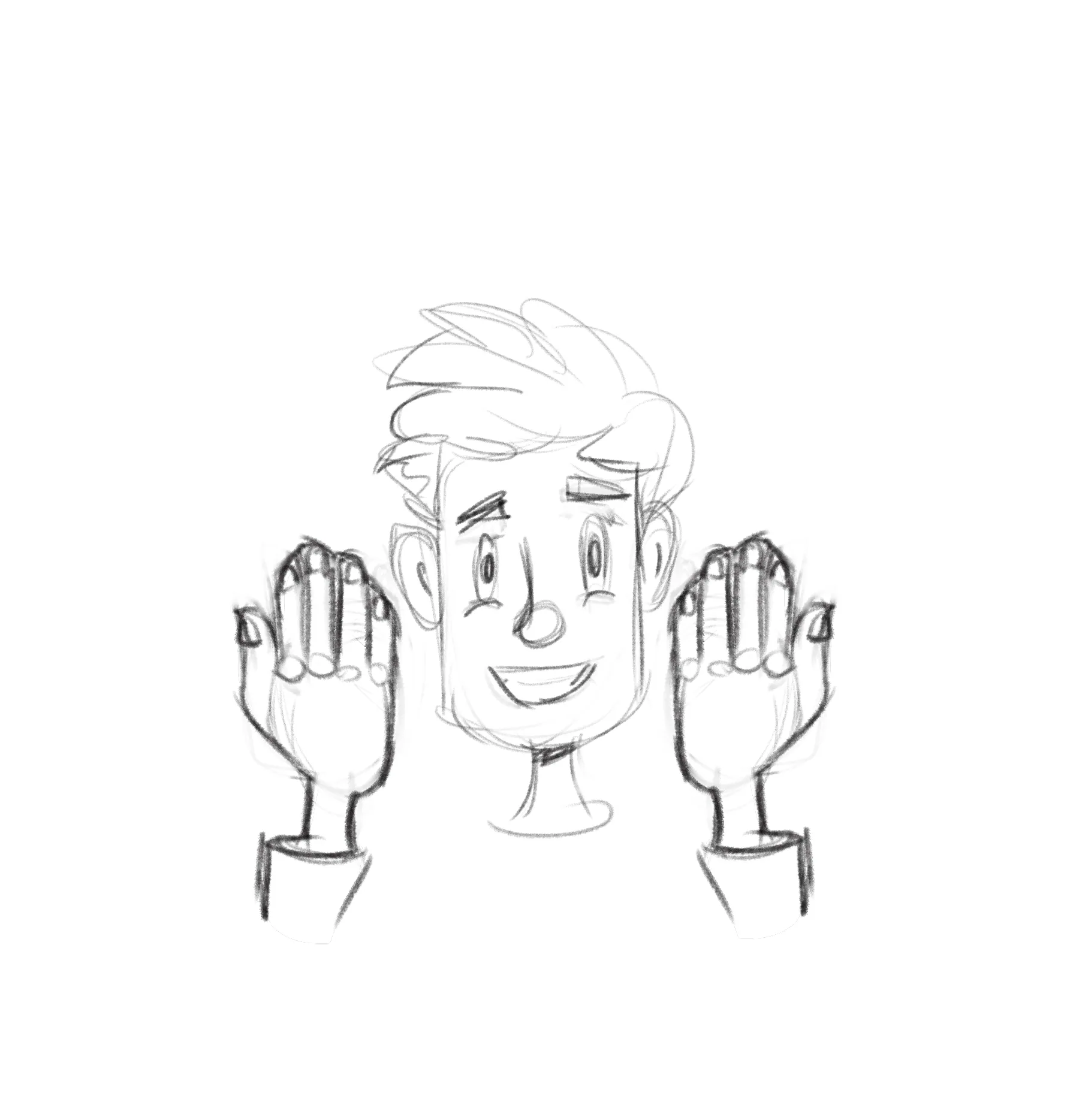 Pencil draft of the boy covering his eyes